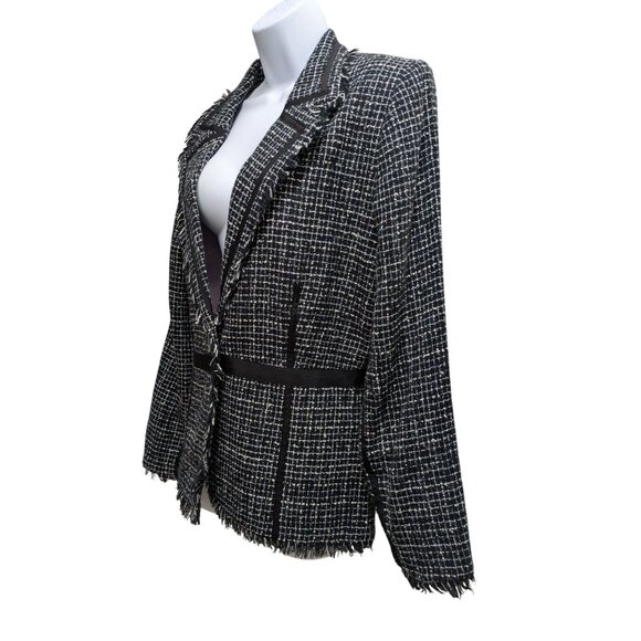 Bisou Bisou Michelle Bohbot Black and White Tweed fringe blazer jacket Size 16 - Picture 3 of 8
